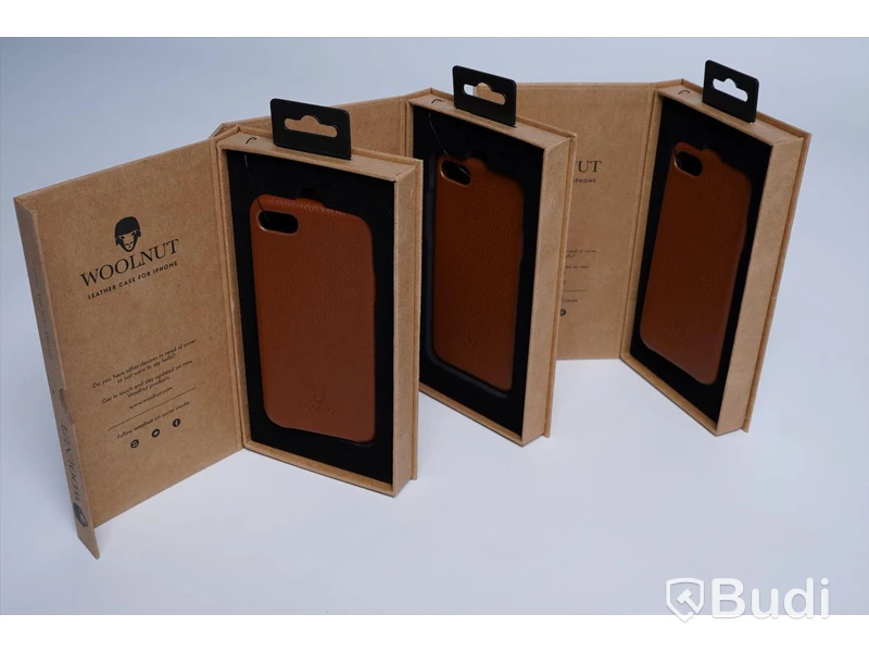 Mobilskal - 3 st. Woolnut, Leather case, iPhone SE, Cognac. Ny, Obruten förpackninng.