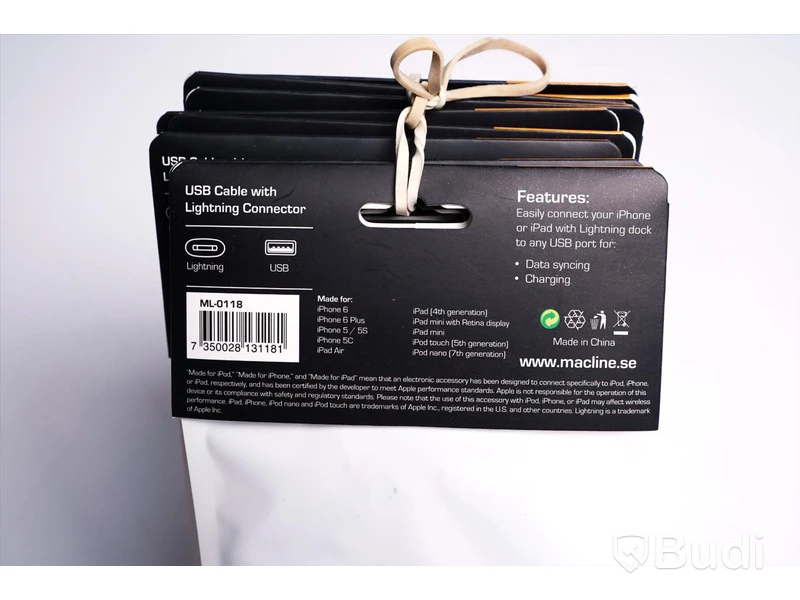 USB-kabel - 10 st. Macline, Lightning connector 1 m. Ny, Obruten förpackning.