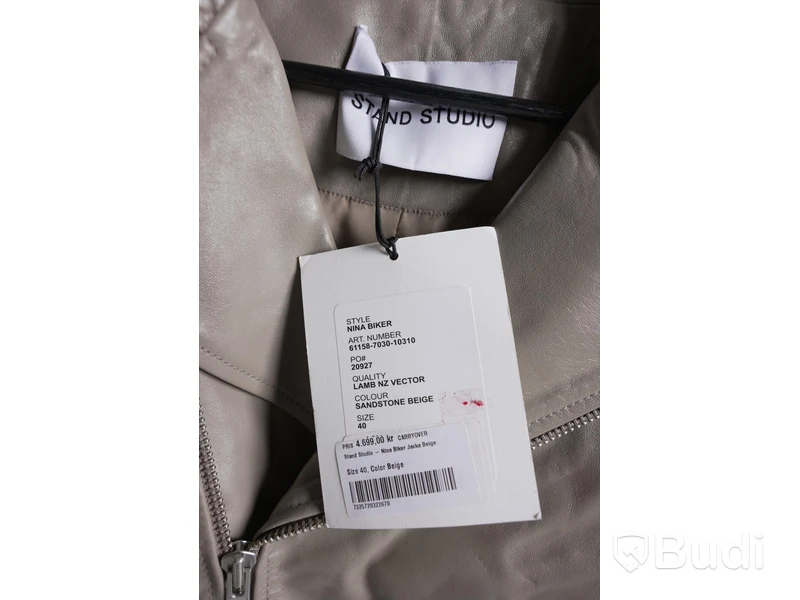Skinnjacka - Stand Studio Nina Biker, Sandstone beige, Strl. 40, Unisex, lammskinn nappa. Ny.