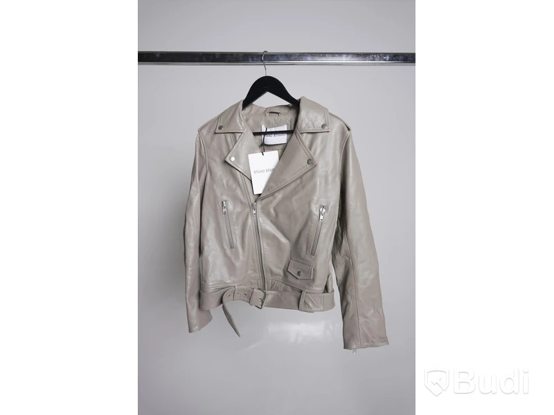 Skinnjacka - Stand Studio Nina Biker, Sandstone beige, Strl. 40, Unisex, lammskinn nappa. Ny.