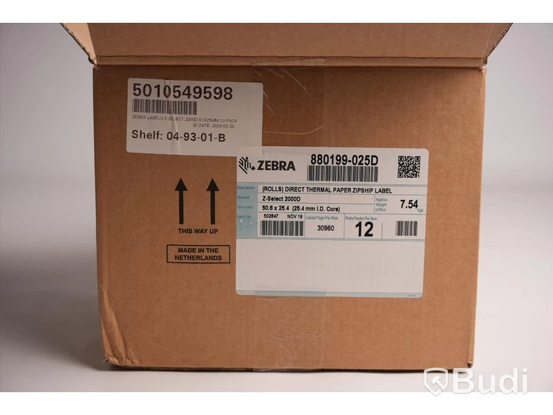 Låda med etikettrulle - Zebra Z-Select 2000D 50,8x25,4mm. Ny, Obruten förpackning.