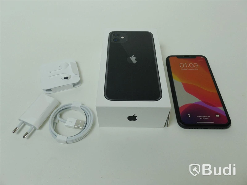 Iphone 11, 64 GB med tillbehör 100 procent batterihälsa