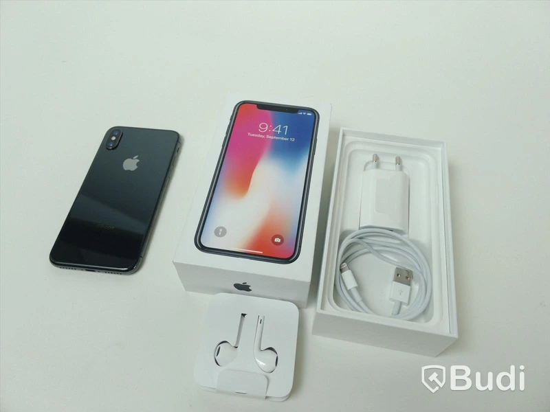 Iphone X, 64 GB med tillbehör 100 procent batterihälsa