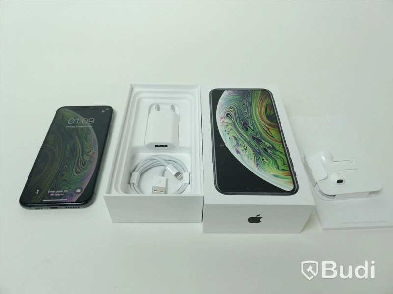 Iphone Xs, 64 GB med tillbehör 100 procent batterihälsa