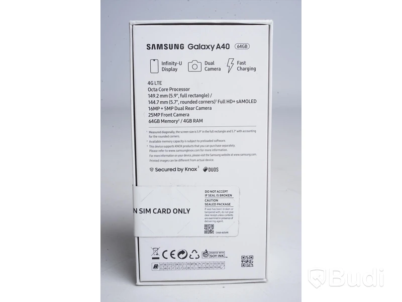 Samsung Galaxy A40, 64 GB, Black, Ny, Obruten förpackning.