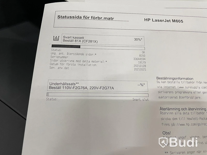 HP Laserjet Enterprise M605, funktionstestad, OBS! Ink ny tonerkasett i obruten förpackning. se extrabilder för status