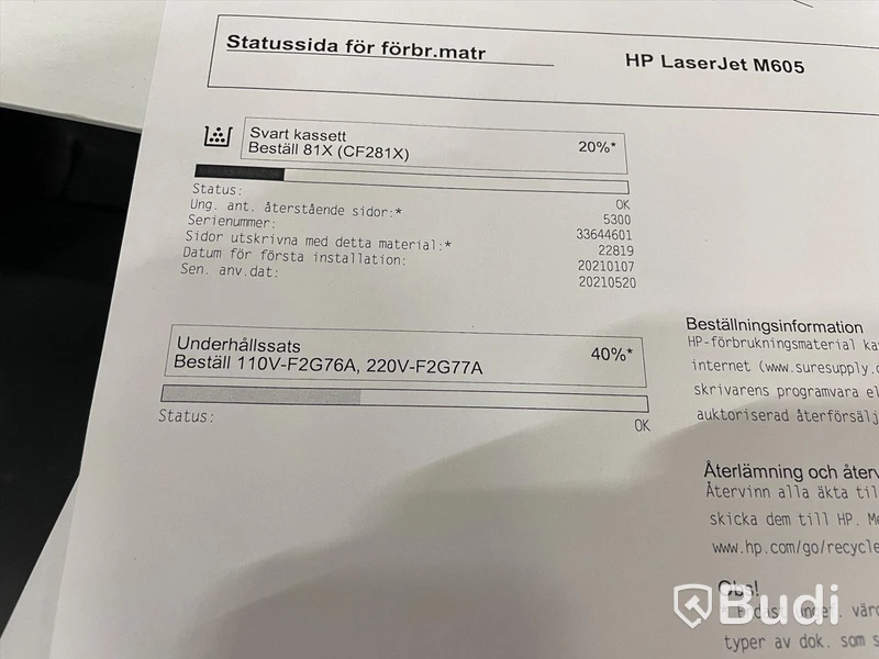 HP Laserjet Enterprise M605, funktionstestad, OBS! Ink ny tonerkasett i obruten förpackning. se extrabilder för status