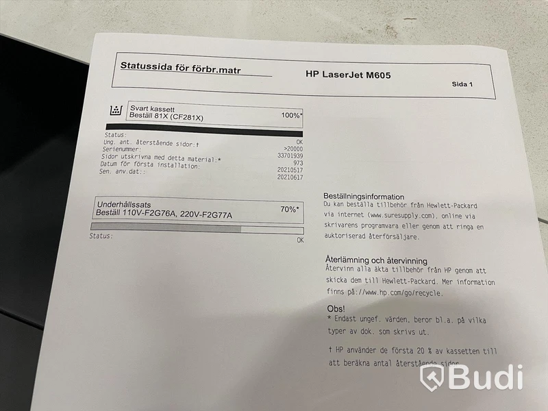 HP Laserjet Enterprise M605, funktionstestad, OBS! Ink ny tonerkasett i obruten förpackning. se extrabilder för status