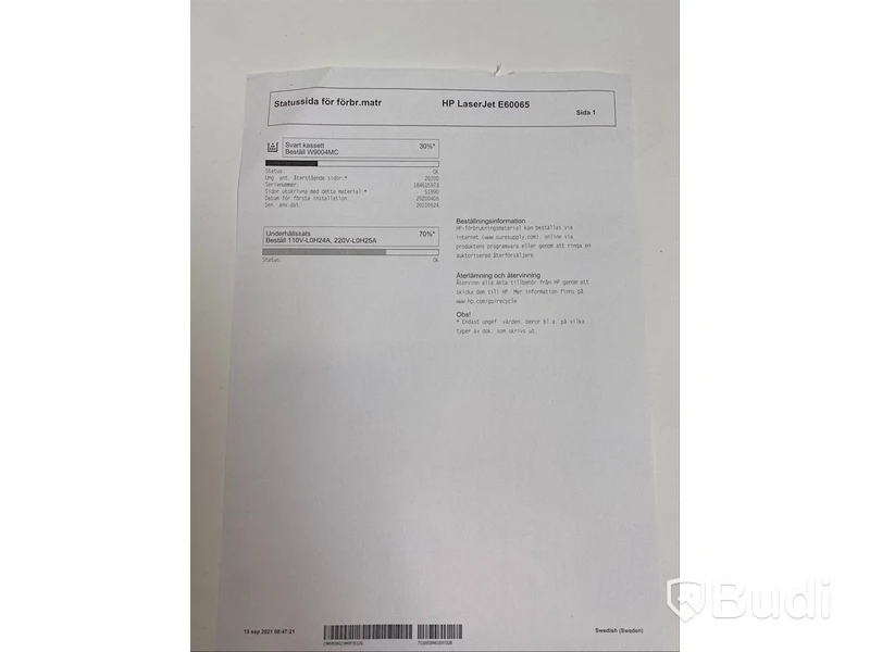 HP Laserjet Managed E60065, funktionstestad