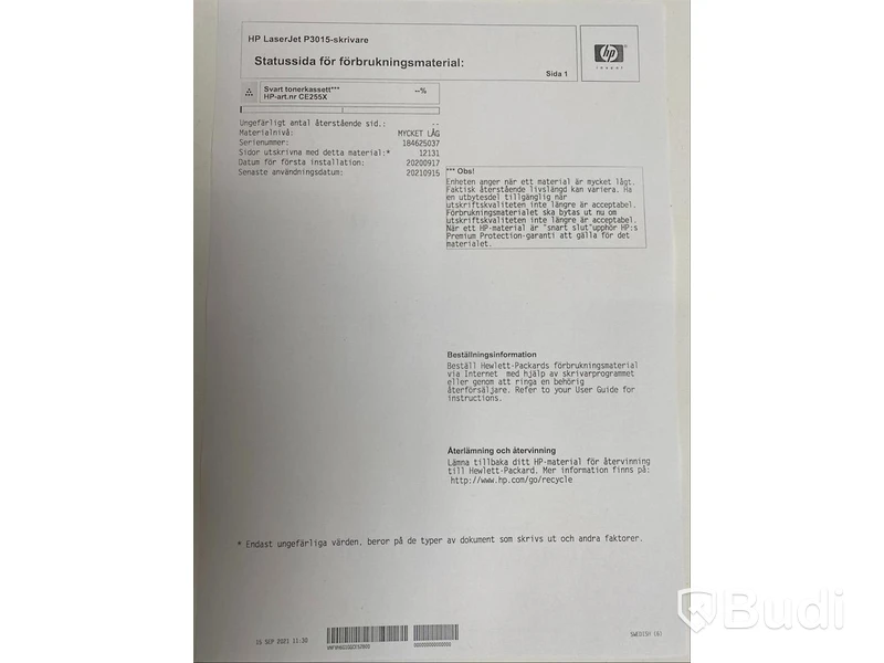 HP LaserJet P3015, funktionstestad