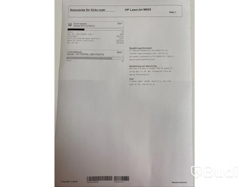 HP Laserjet Enterprise M605, funktionstestad, OBS! Ink ny tonerkasett i obruten förpackning. Se extrabilder för status