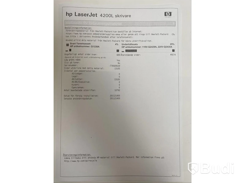HP LaserJet 4200 LN, funktionstestad