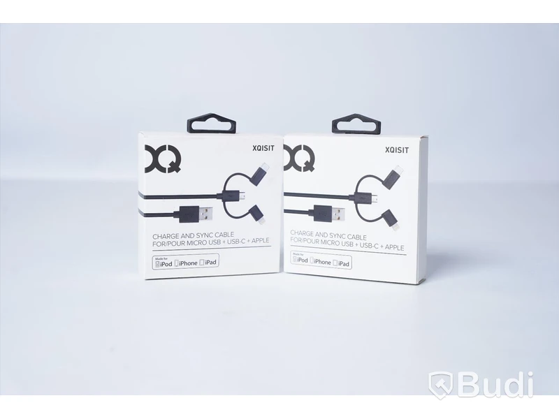 2 ST XQISIT Multifunktionskabel Micro USB, USB-C, Apple. Ny, Obruten förpackning.