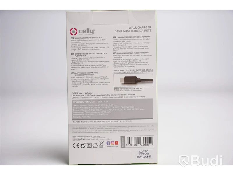 Väggladdare 2st - Celly Pro Power Wall Charger. Ny, Obruten förpackning.