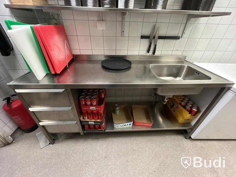 Diskbänk rostfri inkl. skärbrädor