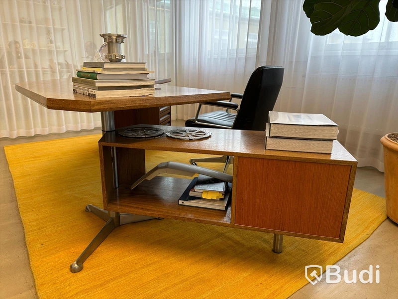 Skrivbord, Techo Milano, mahogny,  216x88 cm. + 105x42x54 cm.