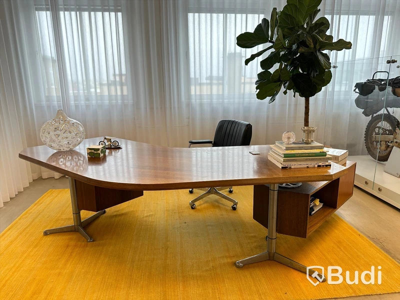 Skrivbord, Techo Milano, mahogny,  216x88 cm. + 105x42x54 cm.