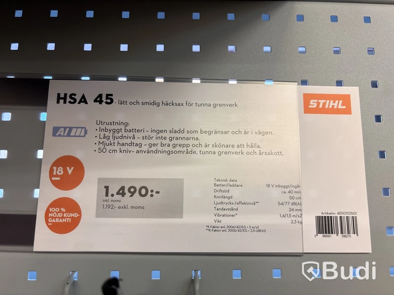 Batteridriven häcksax Stihl HSA 45