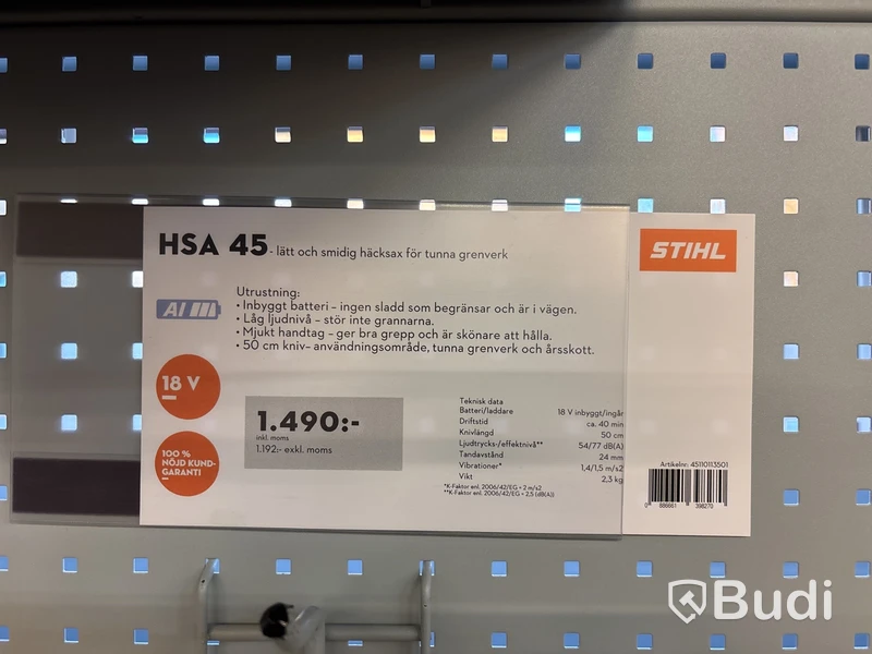 Batteridriven häcksax Stihl HSA 45