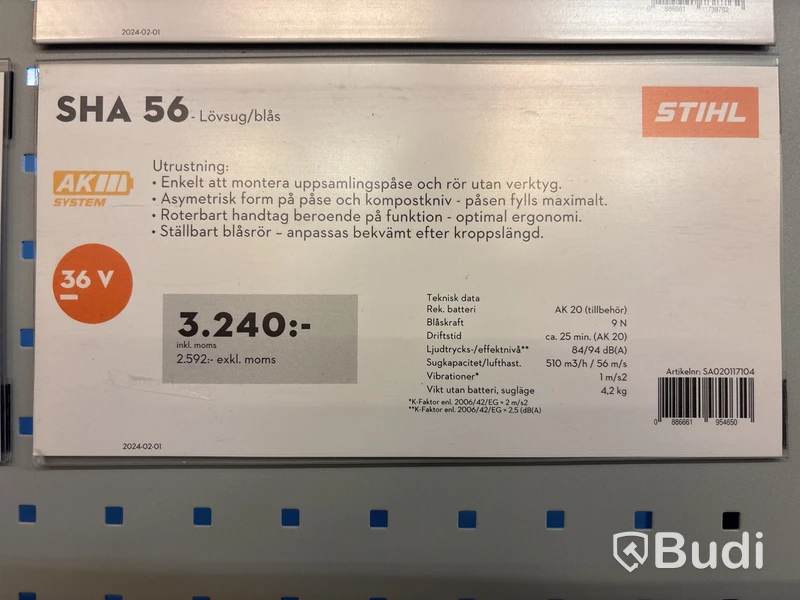 Lövsug/blås Stihl SHA 56 (utan batteri)