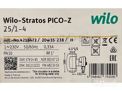 Cirkulationspump för VVC, Wilo Stratos PICO-Z-25/1-4, Ord. pris inkl. moms ca: 8000 kr