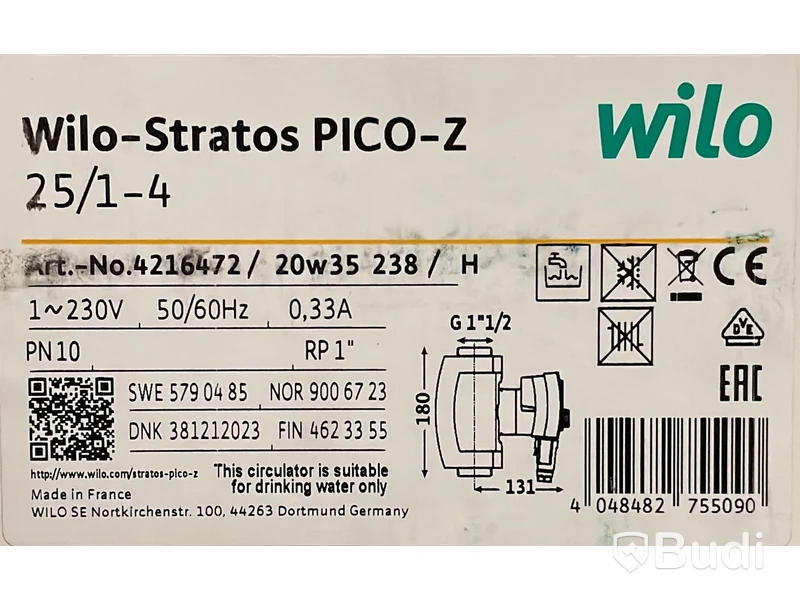 Cirkulationspump för VVC, Wilo Stratos PICO-Z-25/1-4, Ord. pris inkl. moms: ca 8000 kr