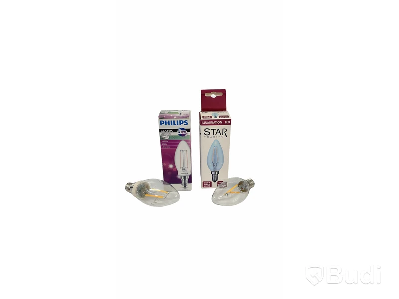 10 st. Philips CLASSIC LED candle E14 SES, 2.7W/220-240V 12mA. 12 st. Star LED,