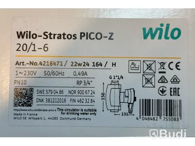 Cirkulationspump WILO Stratos PICO-Z 20/1-6 150, Ord. pris inkl. moms: ca 10.700 kr