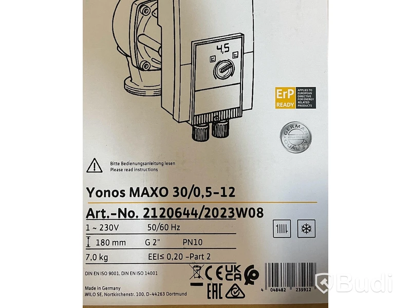 Cirkulationspump Wilo Yonos Maxo 30/0.5-12, Ord. pris inkl. moms: ca 9000 kr