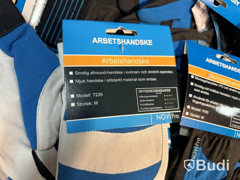 Parti med arbetshandskar och montagehandskar Novipro, olika modeller, stl. M