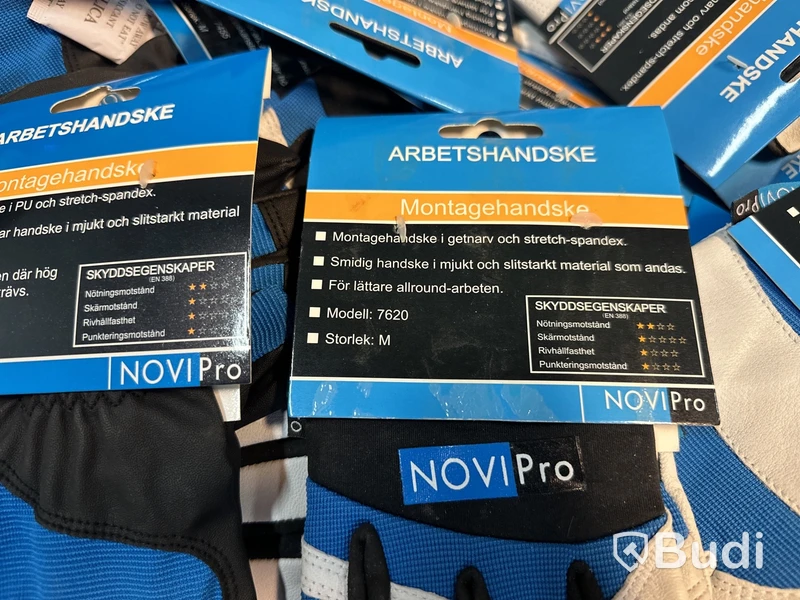 Parti med arbetshandskar och montagehandskar Novipro, olika modeller, stl. M