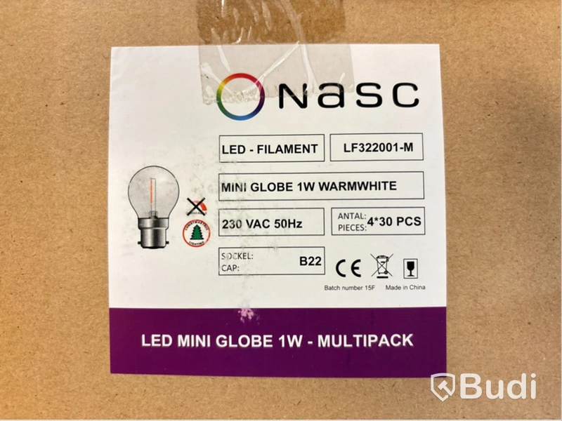 120 st. LED-lampor Nasc, mini globe 1w, B22, Filament, 60 lm