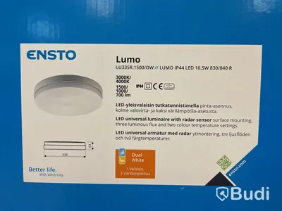 Plafondarmatur Lumo, Ensto, LU335R, IP44 LED, 16,5W, 830/840 R, Ord. pris inkl. moms: ca 1400 kr