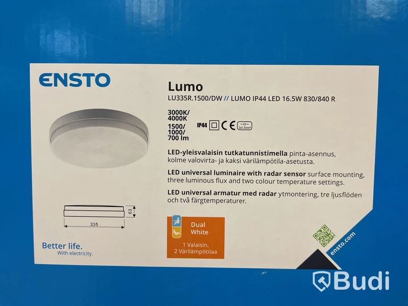 Plafondarmatur Lumo, Ensto, LU335R, IP44 LED, 16,5W, 830/840 R, Ord. pris inkl. moms: ca 1400 kr