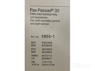 1st NY Badrumsfläkt, PAX PASSAD 30, 4st Frånluftsventil OPK100, Totalt värde ca: 1600kr
