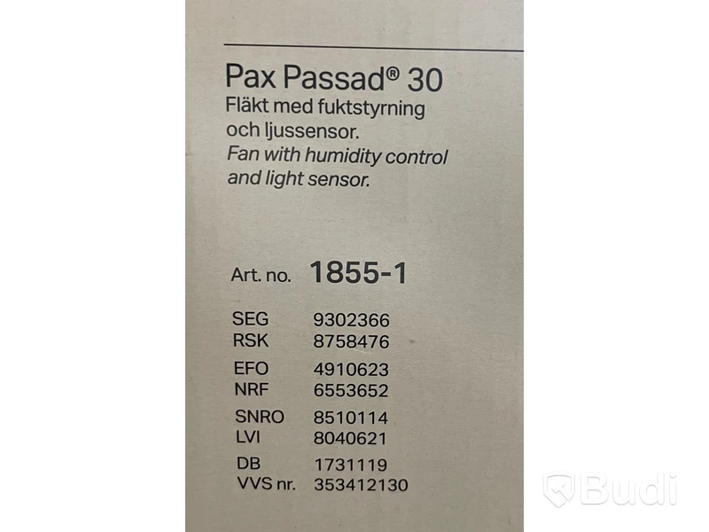 1st NY Badrumsfläkt, PAX PASSAD 30, 4st Frånluftsventil OPK100, Totalt värde ca: 1600kr