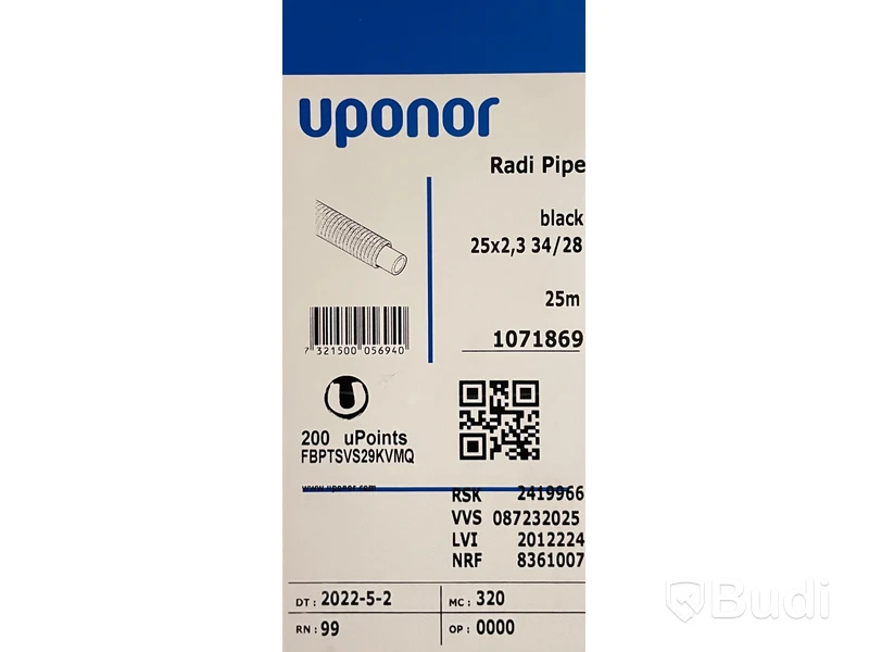 3st NYA Golvvärmerör Uponor Radi Pipe RIR black 25x2,3 34/28 25m + 1st NY Golvvärmerör Uponor Comfort Pipe Minitec 9,9x1,1 120m, totalt ord pris ink moms ca: 5000 kr.