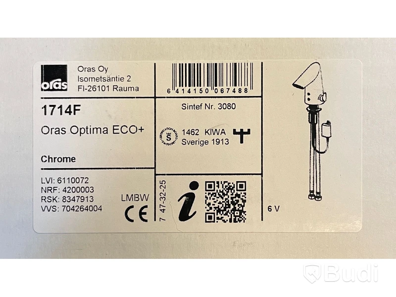 1 st. tvättställsblandare beröringsfri, Oras Optima ECO+ 1714F, ord. pris ink. moms ca: 2000 kr