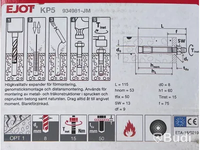 5 st. paket expanderskruv, Ejot BA-v Plus 8x115/50, totalt ord. pris ink. moms ca: 1800 kr