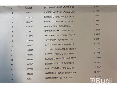 Diverse batterier från märker Energizer, totalt ord. pris ink. moms 2500 kr