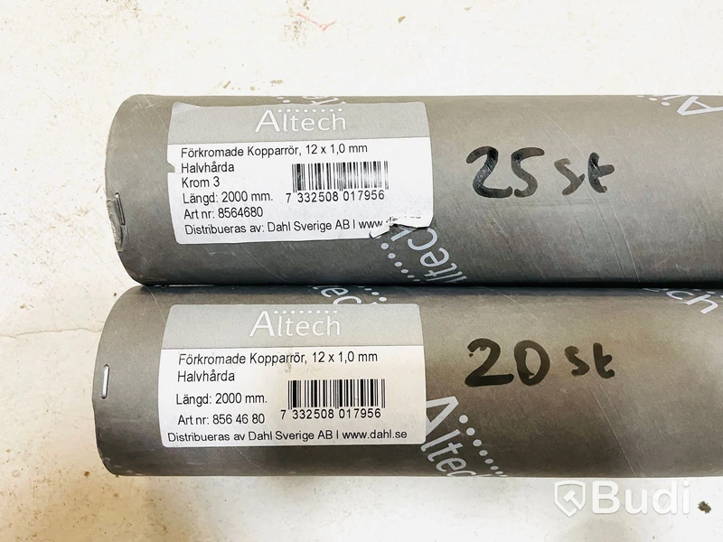 45 st. förkromade kopparrör, Halvhårda, Altech, totalt ord. pris ink. moms ca: 6300 kr