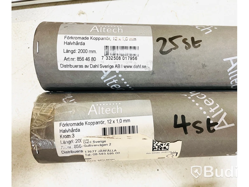 29 st. förkromade kopparrör, Halvhårda, Altech, totalt ord. pris ink. moms ca: 4600 kr