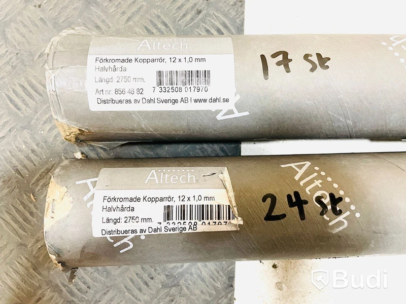 41 st. förkromade kopparrör, Halvhårda, Altech, totalt ord. pris ink. moms ca: 7800 kr