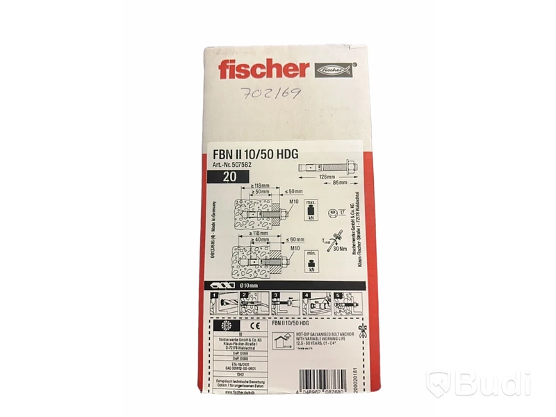 2 st. 20-pack Expanderbult Fischer FBN II 10/50 HDG, Totalt ord. pris inkl. moms: ca 800 kr