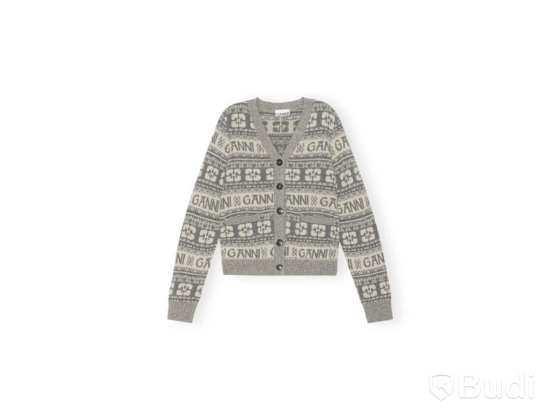 Ullkofta Ganni Logo Wool Mix Cardigan, stl. XS