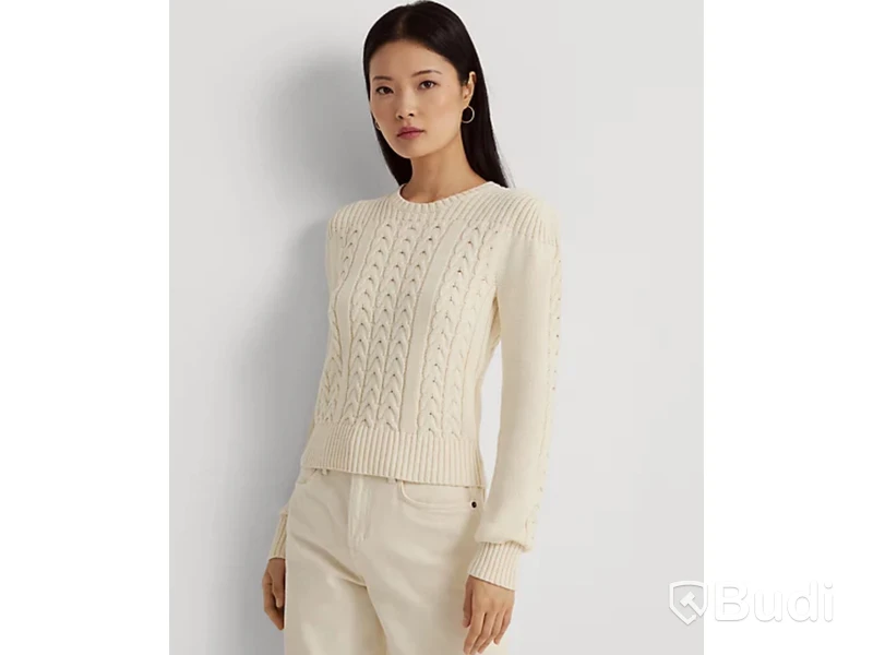 Kabelstickad tröja Lauren Ralph Lauren Cable-Knit Puff-Sleeve Jumper, stl. XL