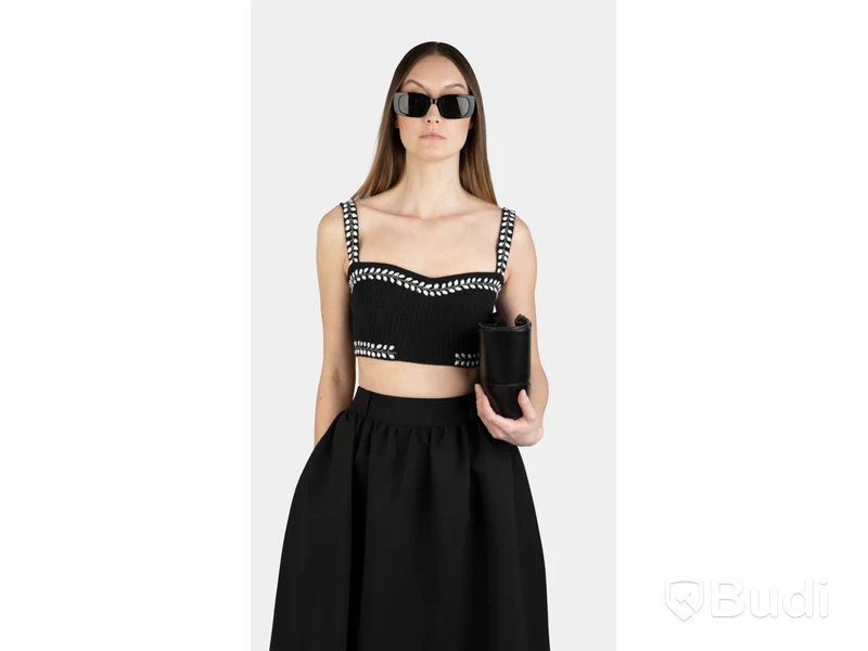 Top Nathalie Schuterman, Cyra Embroidery Cropped Top Black and White, stl. S/M