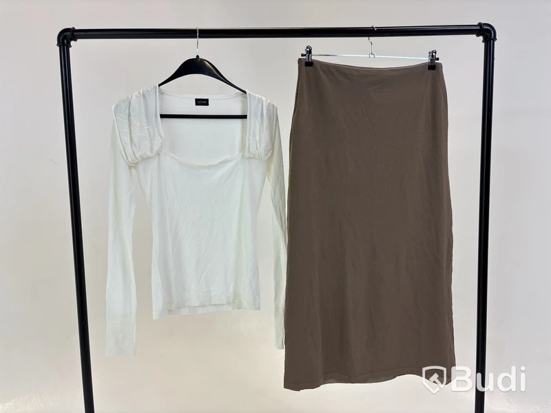 Tvådelad Set med topp och kjol, Leoni, vit/beige stl. M - By Nathalie Schuterman, Design Filippa Fuxe