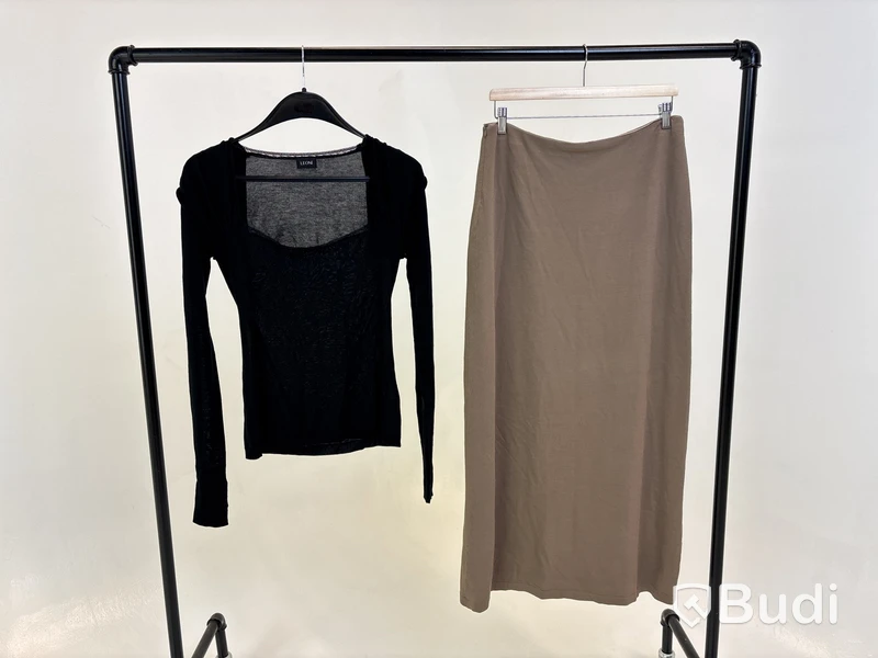 Tvådelad Set med topp och kjol, Leoni, svart/beige-brun stl. M - By Nathalie Schuterman, Design Filippa Fuxe