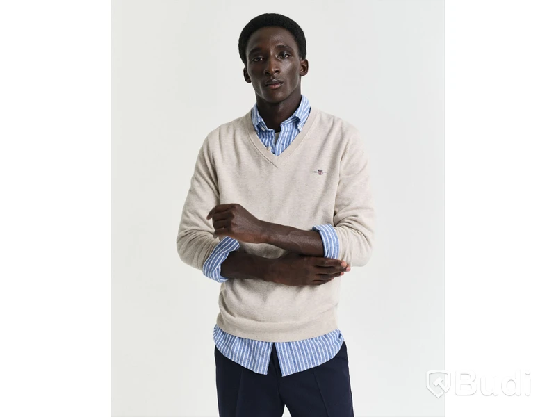 V Neck i Bommul Gant, ljus beige, stl. XXL